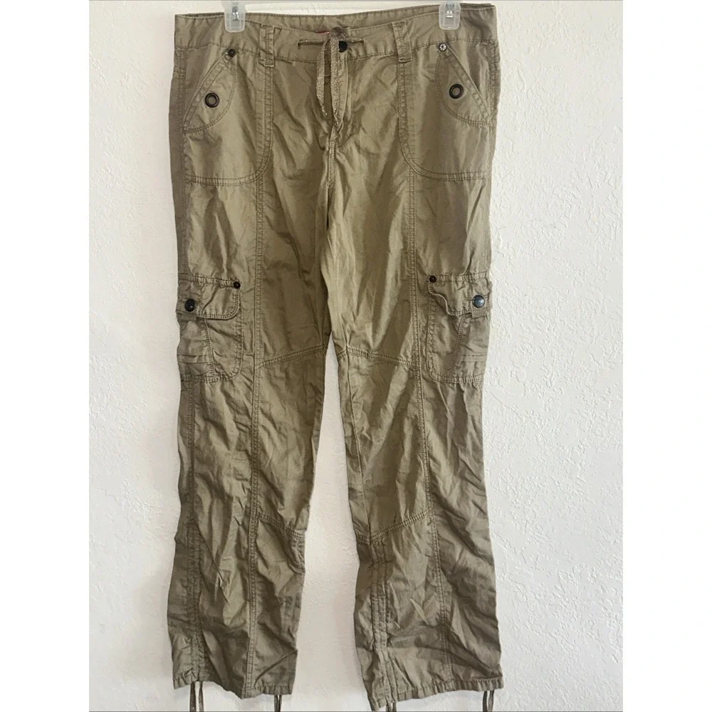 UNION BAY Womens Lightweight Cargo Pants Sz 17 M Brown Drawstring Tactical C21
